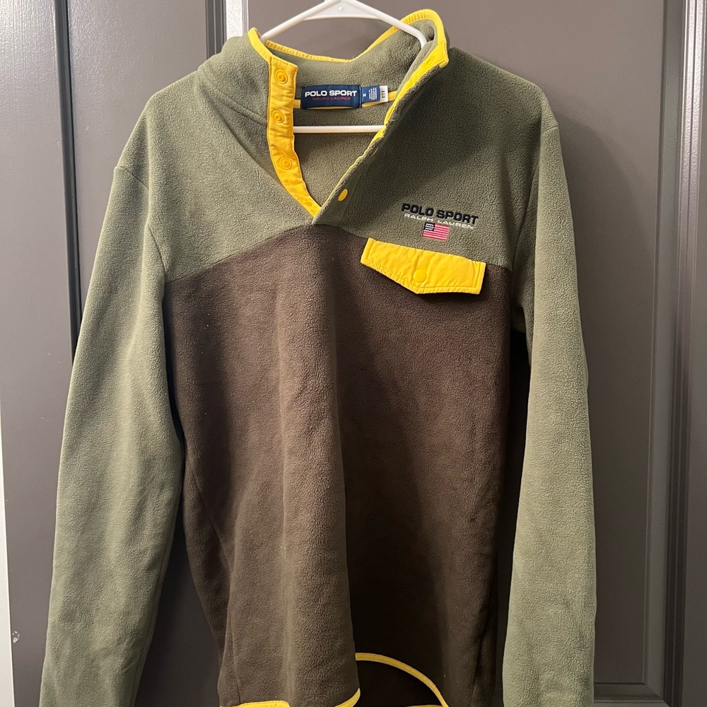 Polo by Ralph Lauren Men's Olive and Chocolate Zip-Up Sweater